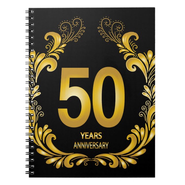 50 Years Gold Glitter Anniversary Notebook (Front)