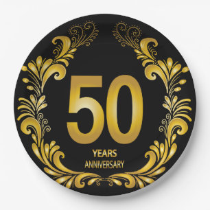 50 Years Gold Glitter Anniversary Paper Plate