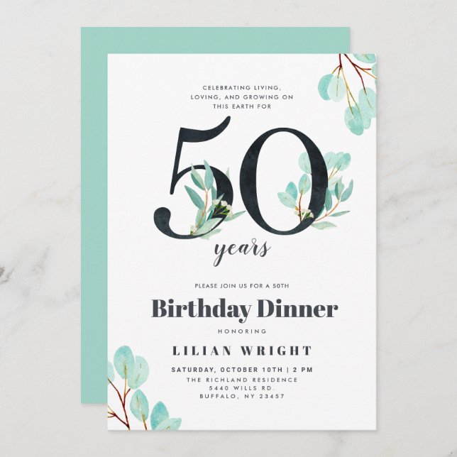 50 Years Growing | 50th Birthday | Botanical Invitation (Front/Back)