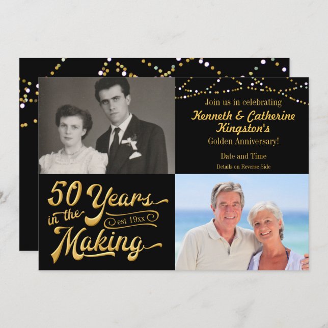 50 YEARS IN THE MAKING Anniversary Then & Now Pics Invitation (Front/Back)