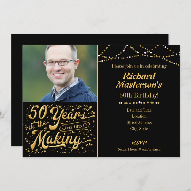 50 Years in the Making Black & Gold 50th Birthday Invitation (Front/Back)