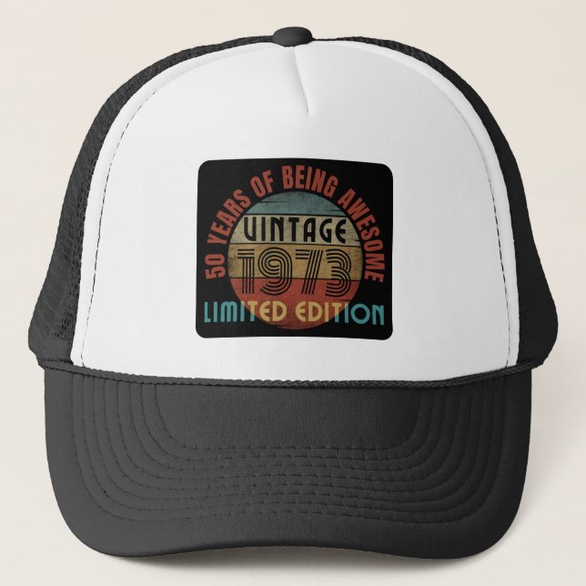 50 years of being awesome   trucker hat (Front)