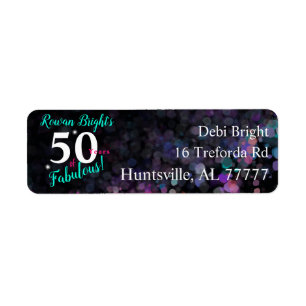 50 Years of fabulous elegant black glitter Return Address Label