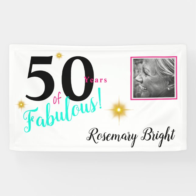 50 years of Fabulous, White with gold stars Banner (Horizontal)