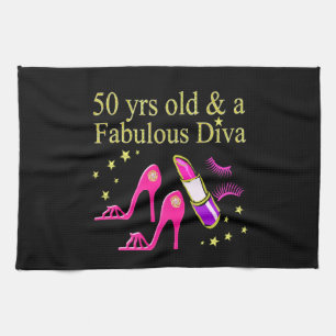 50 YEARS OLD AND A FABULOUS DIVA TEA TOWEL