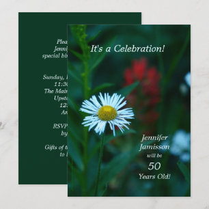50 Years Old Birthday Party White Flower Daisy Invitation