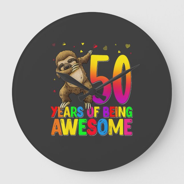 50 Years Old Birthday Sloth Dabbing 50th Birthday  Large Clock (Front)