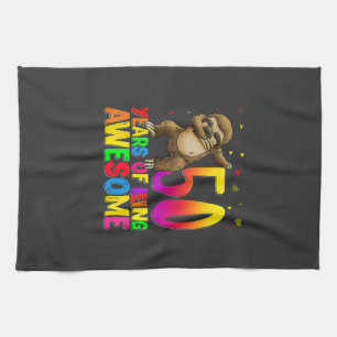 50 Years Old Birthday Sloth Dabbing 50th Birthday  Tea Towel