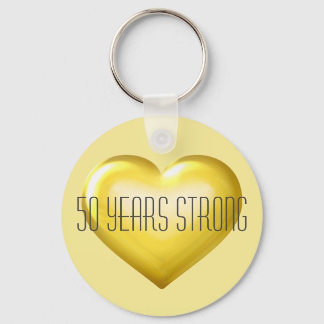50 Years Strong Gold Heart Key Ring (Front)