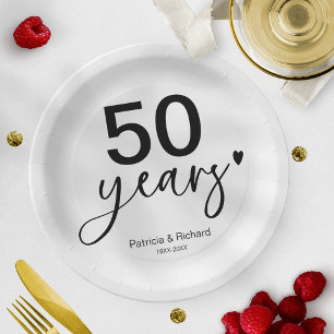 50 Years Wedding Anniversary Black And White  Paper Plate
