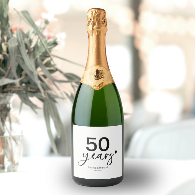 50 Years Wedding Anniversary Black And White  Sparkling Wine Label (Creator Uploaded)