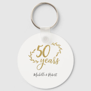 50 years wedding anniversary gift gold glitter  key ring