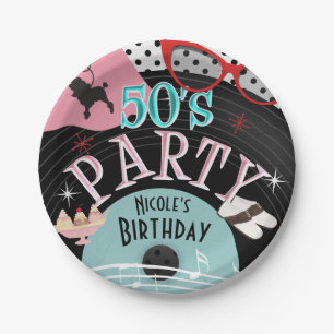 50's 1950's Record Theme Birthday Party Custom Paper Plate