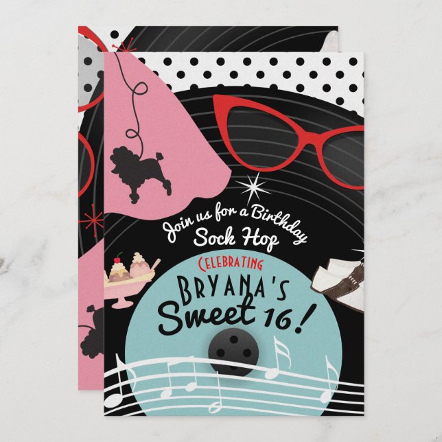 50's 1950's Record Theme Party Invitations (Front/Back)