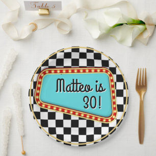 50's 1950's Sock Hop Rock &Rock Chequerboard Paper Plate