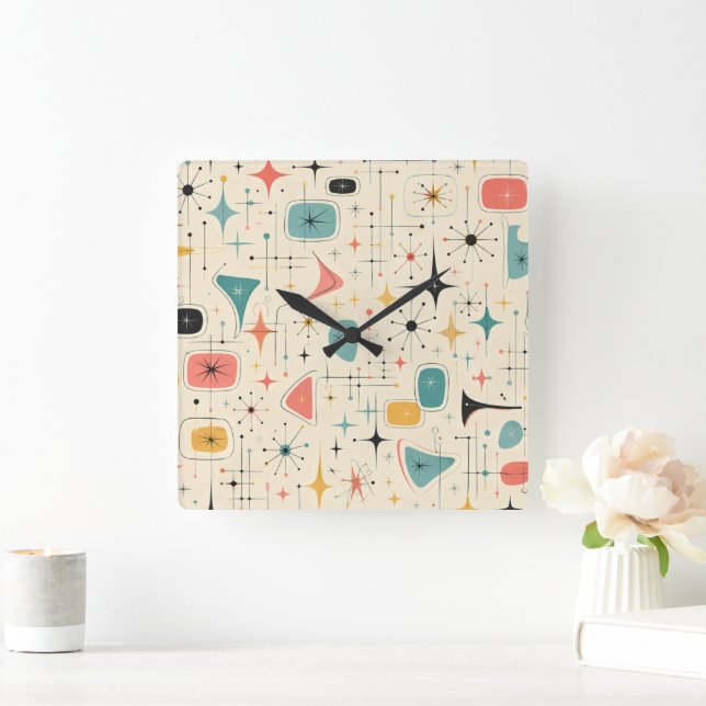 50s Atomic Starburst Square Wall Clock (Home)