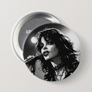 50s BW Graphic Comic Style Goth Punk Singer 7.5 Cm Round Badge