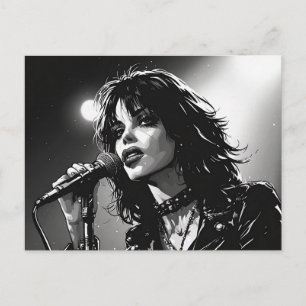50s BW Graphic Comic Style Goth Punk  Singer  Postcard