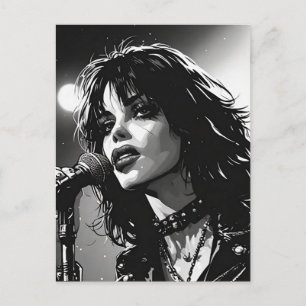 50s BW Graphic Comic Style Goth Punk  Singer  Postcard
