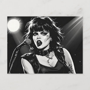 50s BW Graphic Comic Style Goth Punk  Singer  Postcard