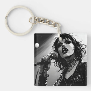 50s BW Graphic Comic Style Goth Punk Singers Key Ring
