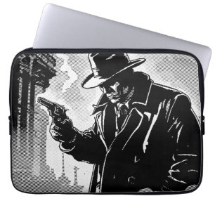 50s BW Graphic Comic Style Gritty Urban Detective Laptop Sleeve