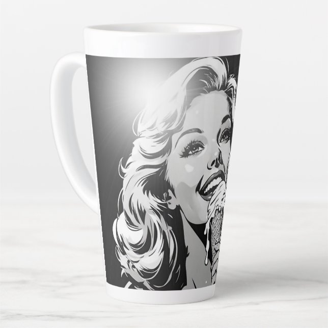 50s BW Graphic Comic Style Ice Cream Blonde Latte Mug (Left Angle)