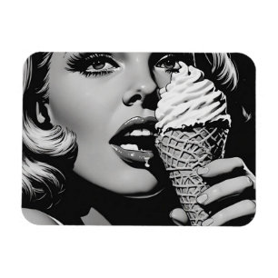 50s BW Graphic Comic Style Ice Cream Blonde Magnet