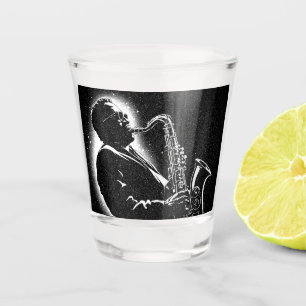 50s BW Graphic Style Saxophone Player Shot Glass