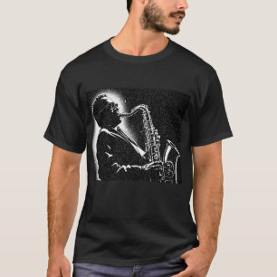 50s BW Graphic Style Saxophone Player T-Shirt