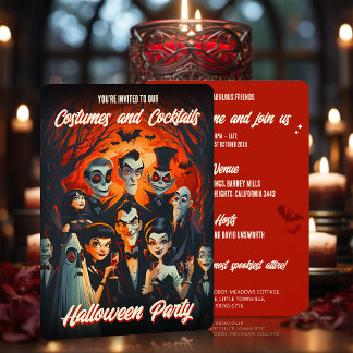 50s Cartoon Costumes and Cocktails Adult Halloween Invitation