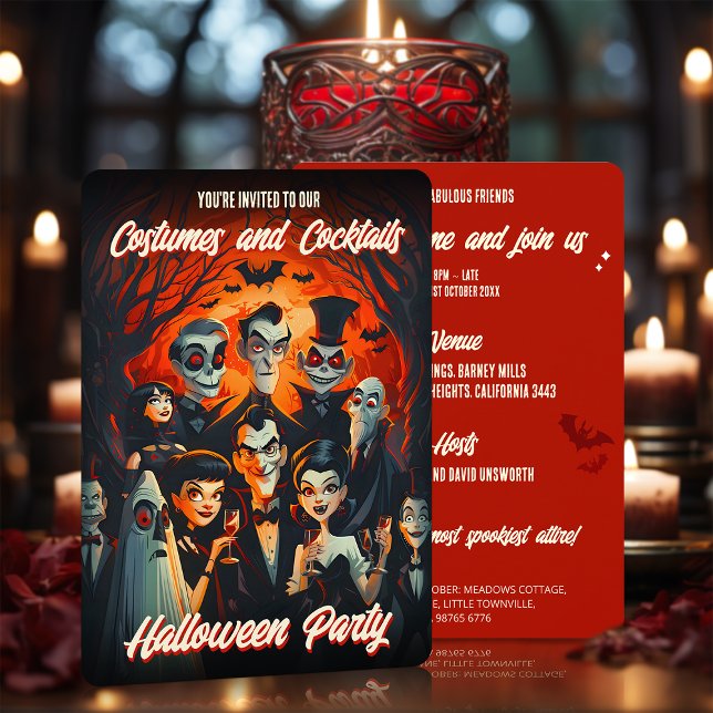 50s Cartoon Costumes and Cocktails Adult Halloween Invitation (Creator Uploaded)