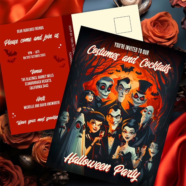 50s Costumes Cocktails Adult Halloween Invitation Postcard (Creator Uploaded)