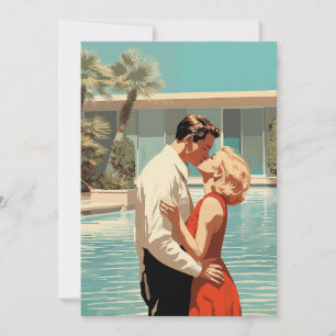 50s Couple Kissing By The Pool Invitation