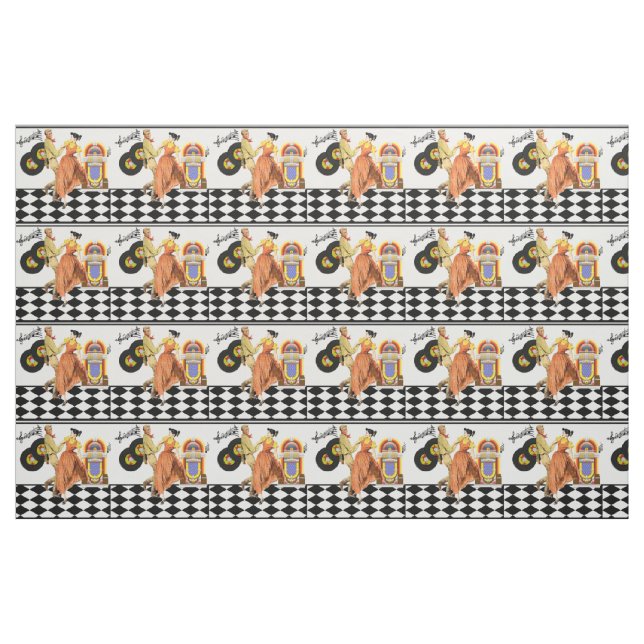 50's Diner Juke Box Records Couple Dancing Fabric (Fat Quarter)