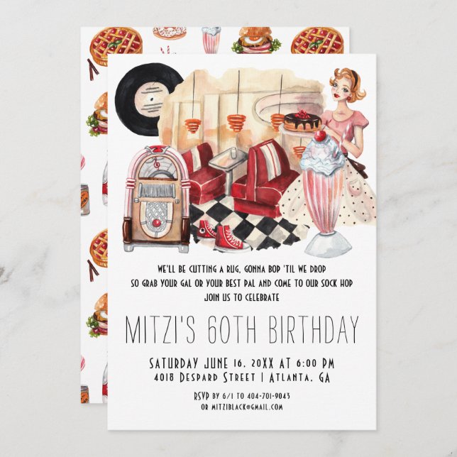 50's Diner Sock Hop Birthday Party Invitation (Front/Back)