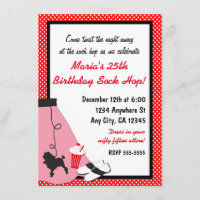50's fifties Sock Hop Poodle Skirt Red Invitations