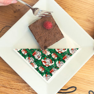 50's Green Vintage Christmas Pattern with Kittens Napkin