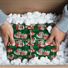 50's Green Vintage Christmas Pattern with Kittens Tissue Paper