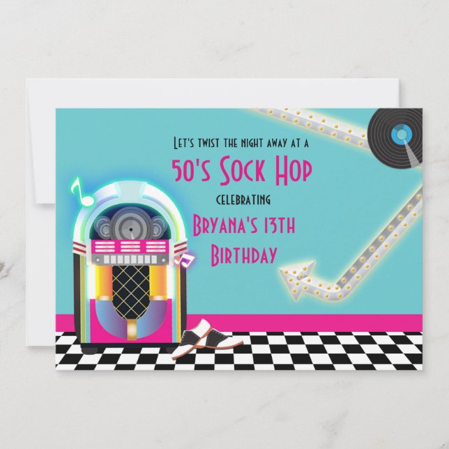 50's Jukebox Dance Party Sock Hop Invitation (Front)