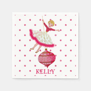 50s Lady Swinging on a Christmas Ornament Napkin