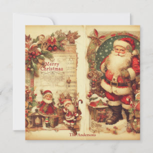 50s old fashioned muted colours Santa Claus  Holiday Card