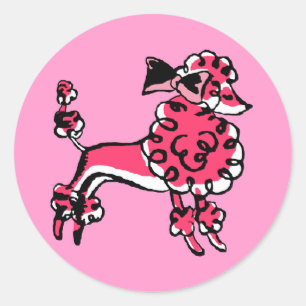 50's Pink Poodle Classic Round Sticker