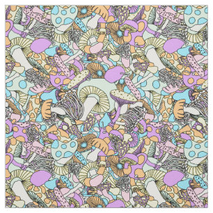 50s psychedelic mushrooms fabric