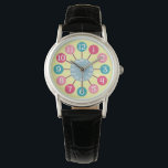 50s Retro Atomic Starburst Midcentury Modern Watch<br><div class="desc">This minimalist watch design is inspired by retro 1950s atomic clocks. The white numbers are in circles of various vintage shades of pink and blue. They spider outward from a round centre in a grey-blue hue that counts the seconds / minutes. It's a simple, bold modern midcentury design. It all...</div>