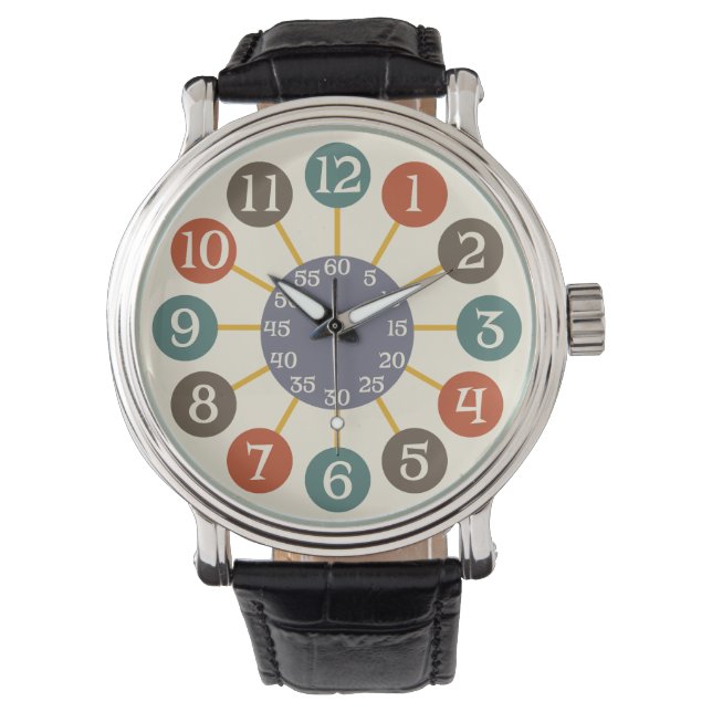 50s Retro Atomic Starburst Midcentury Modern Watch (Front)