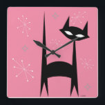 50's Retro Black Cat Pink Pop Art Clock<br><div class="desc">50's Retro Black Cat Pink Pop Art Clock</div>