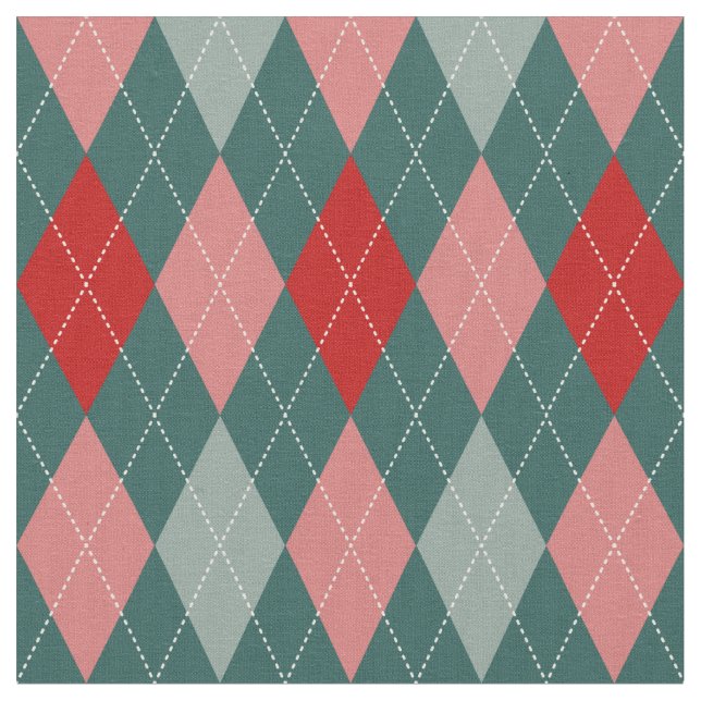 50s Retro Christmas Argyle Fabric (Close Up)