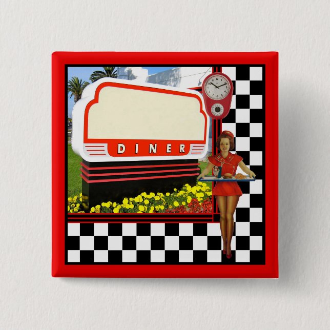 50s Retro Diner Blank Sign 15 Cm Square Badge (Front)