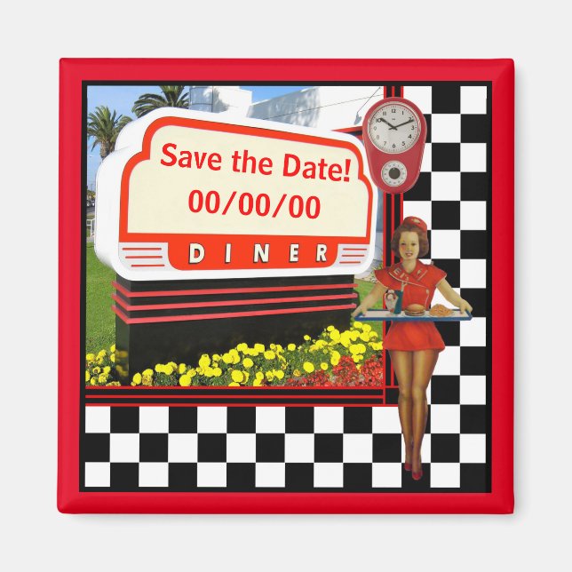 50s Retro Diner Save-the-Date Magnet (Front)